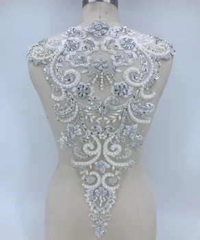 

1PC Silver Beaded Rhinestones 3D DIY Pearl Sequins Patch Appliques Sew On Patches Floral Patch Costume For Wedding Dress Decor