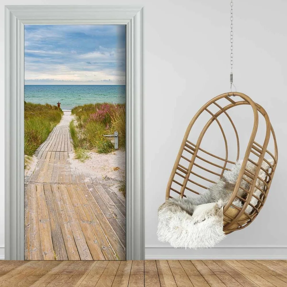 

Creative Door Mural Beach Wooden Path Door Wrap Peel and Stick Door Decal Door Sticker Wallpaper Home Decor