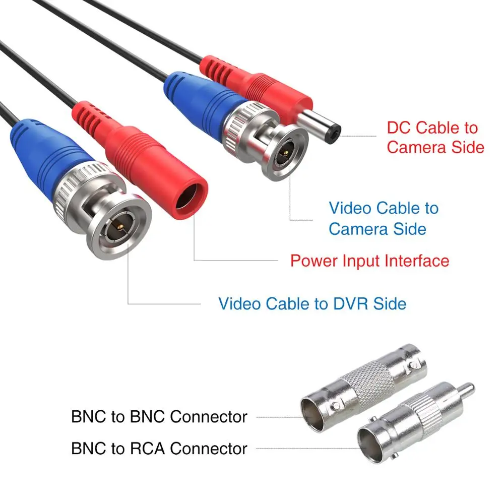  ANNKE 4 pcs Packed White/Black color 30M /100 Feet BNC DC Plug Video Power Cable CCTV Camera DVR Se - 32793631041