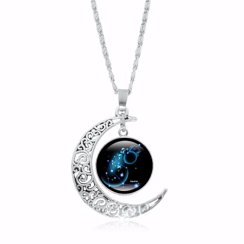 XUSHUI XJ 12 Созвездие стекло кабошон кулон ожерелье серебро полумесяц ювелирные изделия цепь ожерелье для женщин Девушка семья подарки