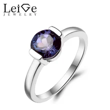 Leige Jewelry Alexandrite Ring Wedding Ring Round Cut Color Changing Gemstone Solid 925 Sterling Silver June Birthstone Ring
