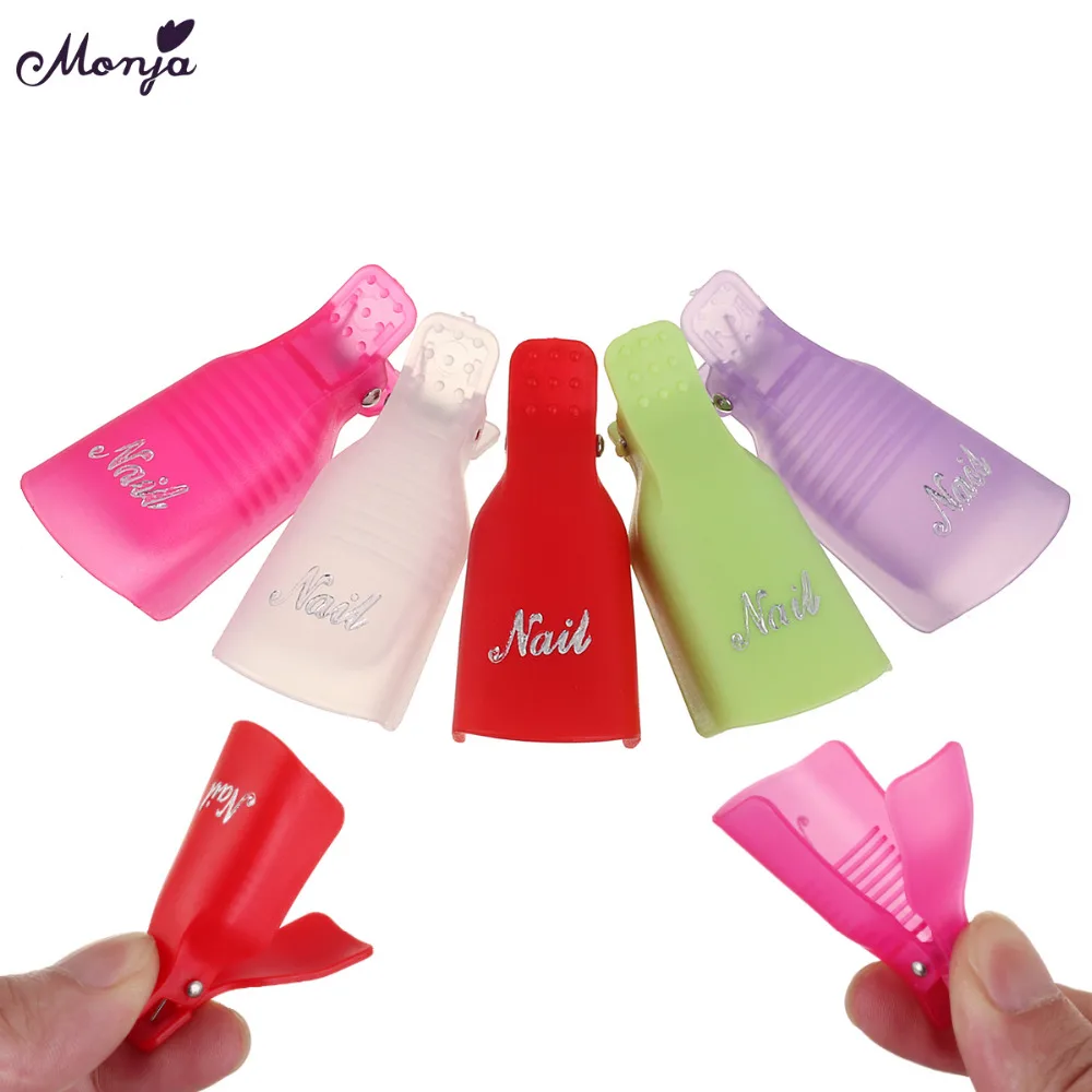 

Monja 5pcs/set Nail Art UV Gel Polish Remover Soak Off Cap Degreaser Plastic Clips Soaker Caps Manicure Pedicure Tools