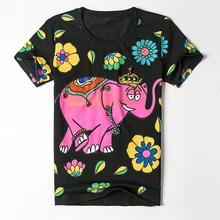 Новая модная женская футболка с коротким рукавом, женская футболка с буквенным принтом, женская футболка с цветочным рисунком слона, футболка X004