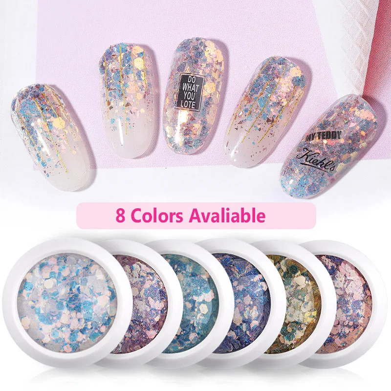 

Laser Sparkly Mermaid Nail Glitter Flakes 3D Hexagon/Round Colorful Sequins Spangles Polish Manicure Nails Art Decoration