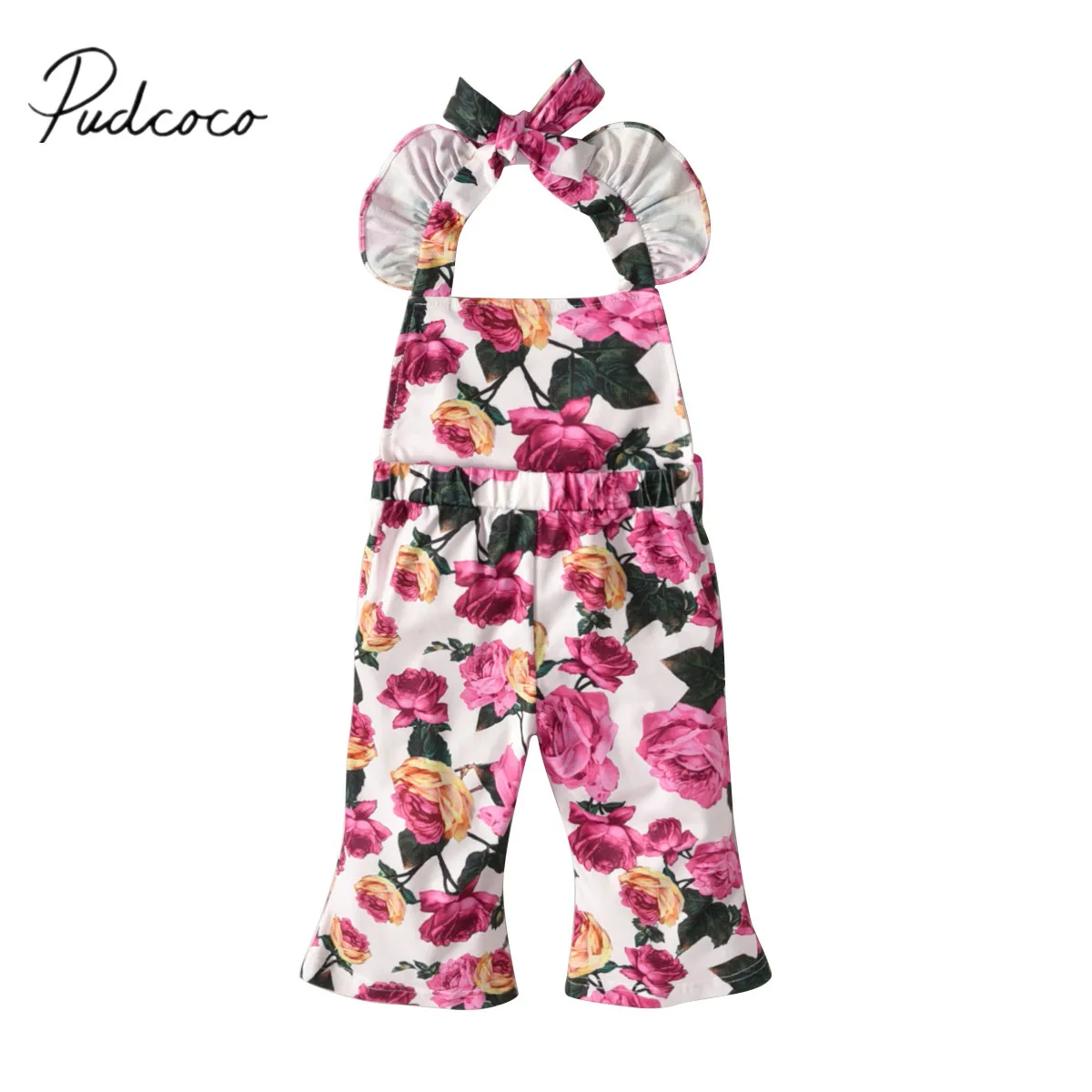 

2018 Brand New Toddler Infant Kids Baby Girls Romper Sunsuit Long Pants Outfits Set Flower Ruffled Sleeveless Jumpsuit Overall