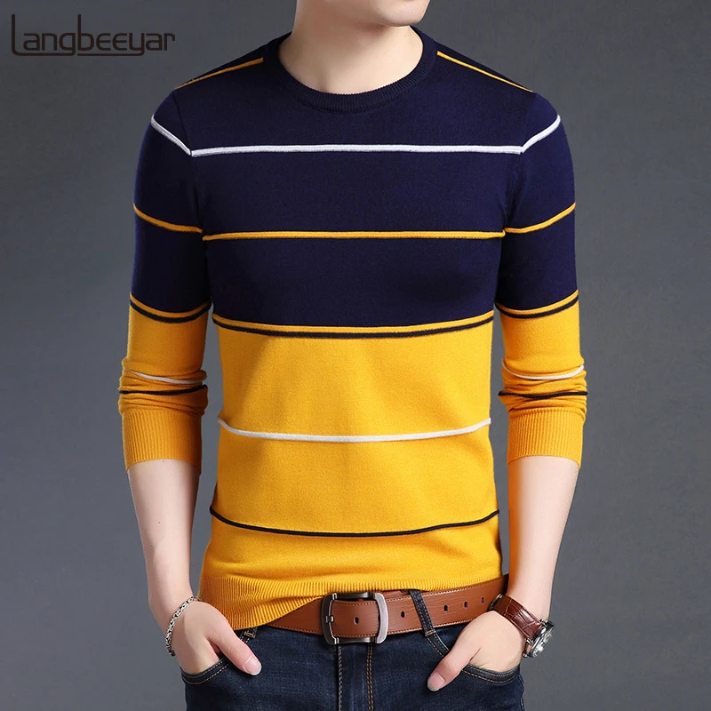 Pedir prestado Catastrófico Júnior Suéter de marca de moda para hombre, jersey a rayas, ajustado, tejido de  lana, estilo coreano, informal, otoño, 2023 - AliExpress