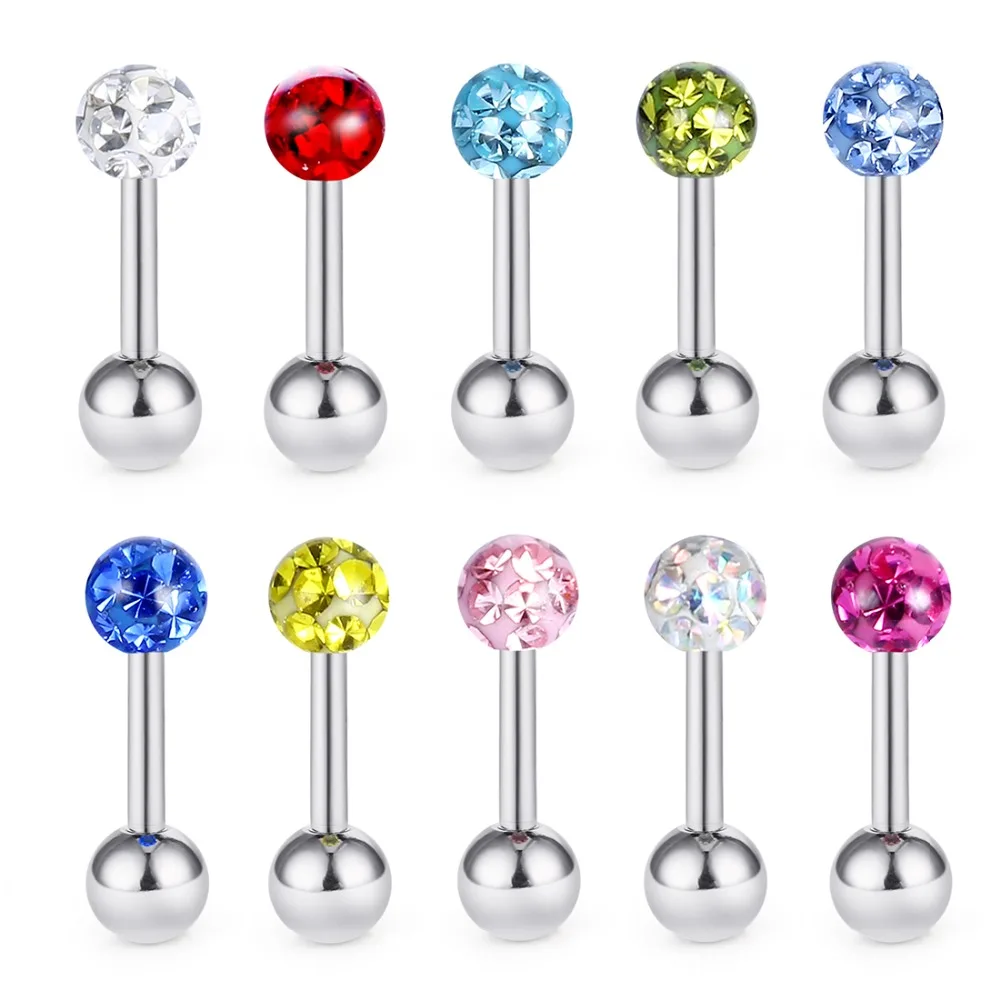 

1pc Women Girls Crystal Epoxy Ball Bar Steel Stud Earrings Sensitive Ear Cartilage Tragus Piercing Jewelry Helix Barbell ES030