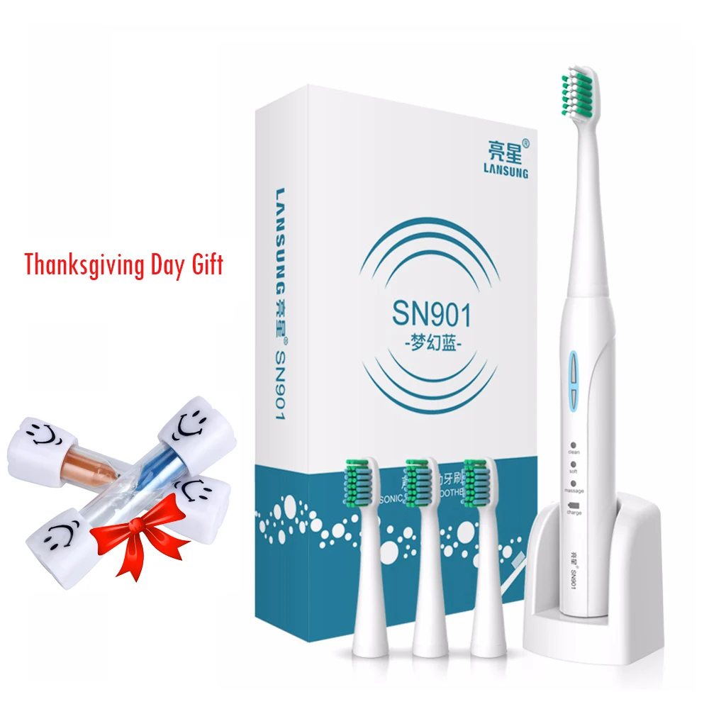 LANSUNG SN901 Sonic Electric Toothbrush 4 Pc Replacement Heads 2 Minutes Timer Tooth Brush LANSUNG SN901 Sonic Electric Toothbrush 4 Pc Replacement Heads 2 Minutes Timer Tooth Brush