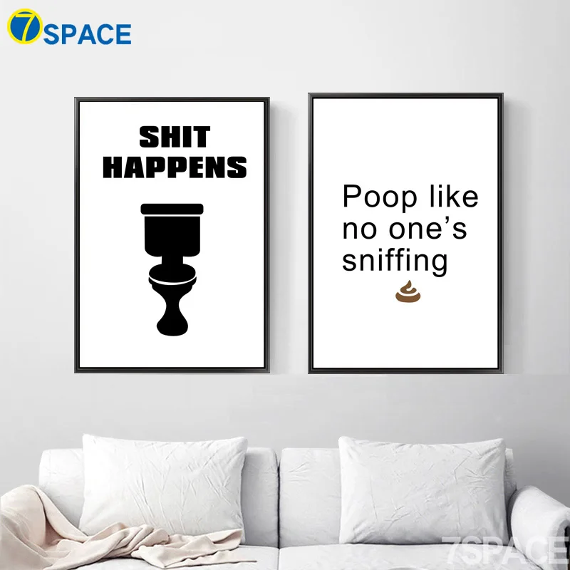 

Cartoon Toilet Shit Quote Wall Art Canvas Painting Nordic Posters And Prints Black White Wall Pictures For Bathroom Wall Decor