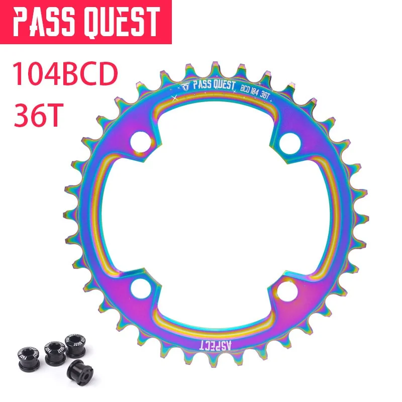 Pass Quest горный велосипед круглая Звездочка зубы 104BCD MTB велосипедный шатун алюминиевая Звездочка титановое покрытие M590 M670 M780 - Цвет: 104BCD-36T