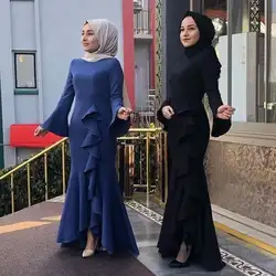 Мусульманское Макси платье русалки с воланом abaya, длинные халаты, Туника Vestido Jilbab Jalabiya Ramadan Arab robe wq246