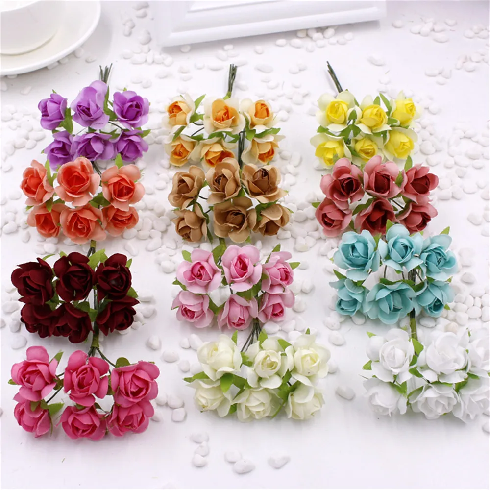 

6pcs Cute Paper Rose Handmade Artificial Flower For Wedding Decoration DIY Wreath Gift Scrapbooking Craft Fake Flower