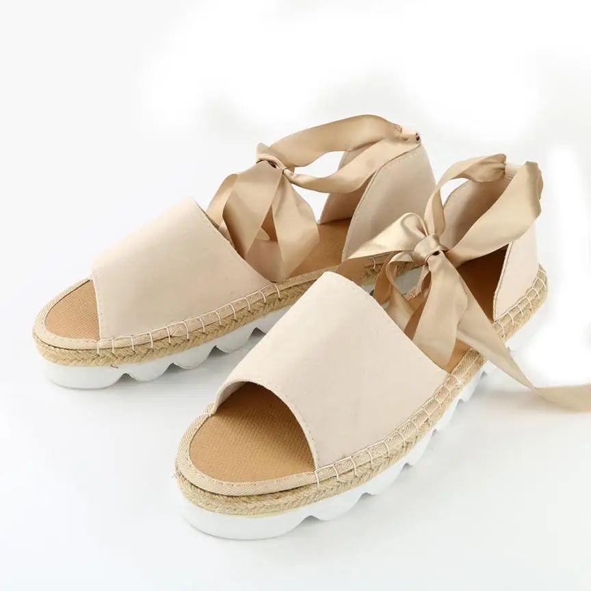 Женские сандалии на платформе плоской подошве со шнуровкой|sandal shoes|sandals platformwomen
