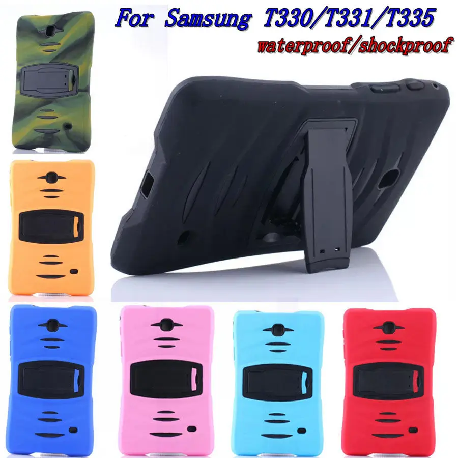 

New Waterproof Shockproof Dirt Dropproof Back Silicone Stand Cover For Samsung Galaxy Tab 4 8.0 T330 T331 T335 Case +Stylus Pen
