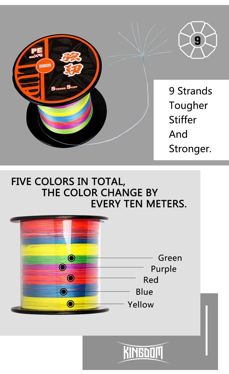 Kingdom Fishing Line 300M 500M PE 9 Strands Weaves PE braid line 15-65LB Super Strong line Multifilament For Fishing (2)