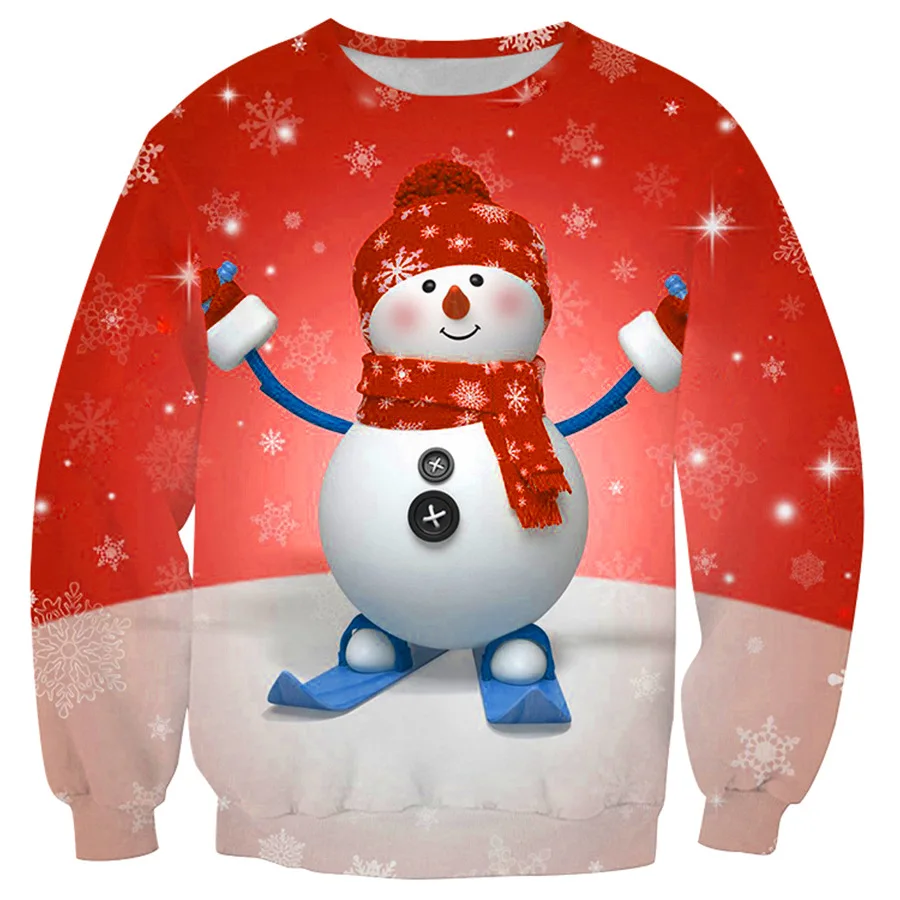 Рождественский свитер, пуловер с 3D цифровой печатью, Рождественский свободный свитер с круглым вырезом и длинным рукавом большого размера для пары