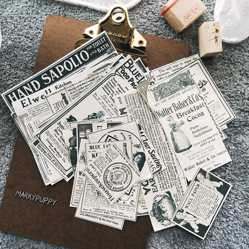 

34pcs\set Vintage newspaper clippings advertising leaflet material junk journal paper set for scrapbooking happy planner