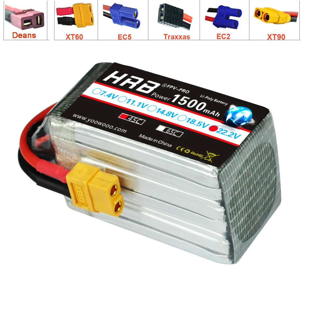 

HRB 22.2V 1500mAh 45C 6S LiPo Battery For RC Helicopter Airplane Car Racer Drone Quadcopter 280/325 mm blades Align T-REX 450L