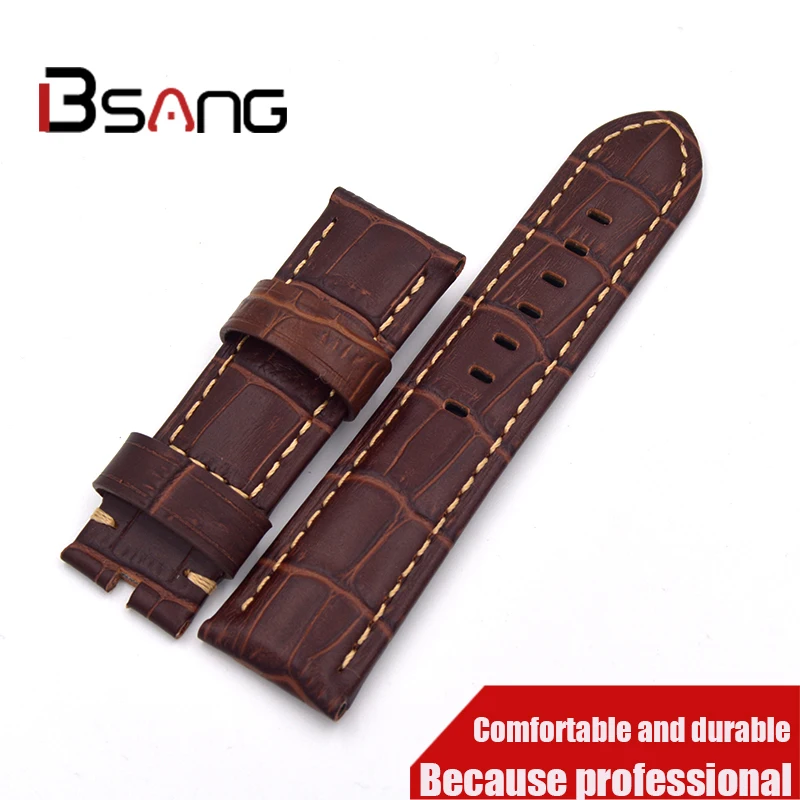 

Handmade crocodile Leather Strap 22MM 24MM Fashion Quality Brown bamboo pattern Leather Watch band strap For panerai