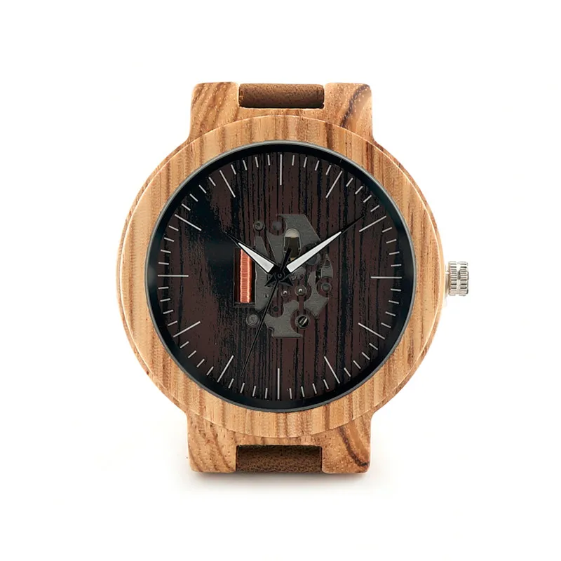 Мужские деревянные часы BOBO BIRD, кварцевые часы с натуральным коричневым ремешком из коровьей кожи, упакованные в деревянную подарочную коробку, Relogio Masculino