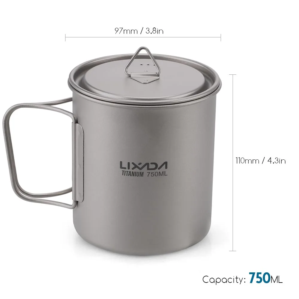 Lixada Ultralight Titanium Camping Mug with Foldable Handle