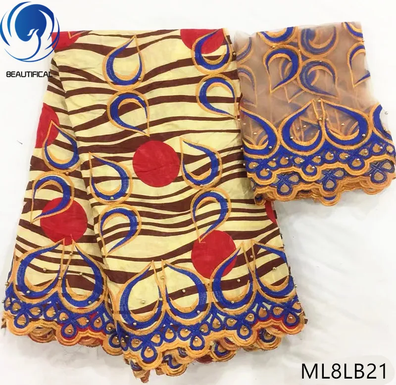 

LIULANZHI Nigerian bazin fabrics Embroidery beads bazin getzner fabric Latest printing cotton riche broderie 7yards/lot ML8B05