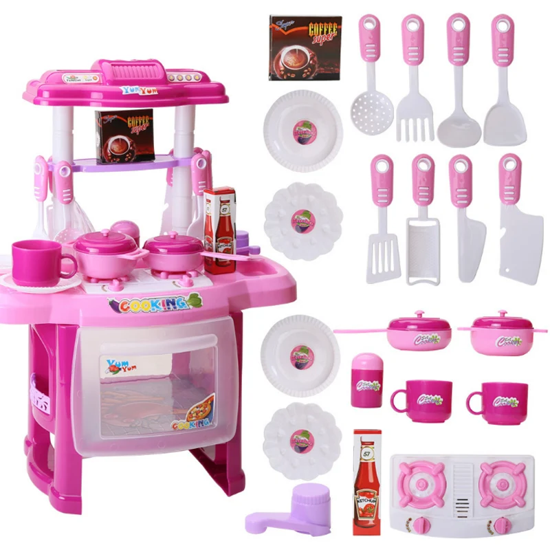 1 Набор, красный/розовый цвет, кухонная игрушка, ролевые игры, кухонный набор для приготовления пищи, имитационная кухонная посуда, кухонные игрушки, наборы посуды для малышей D72