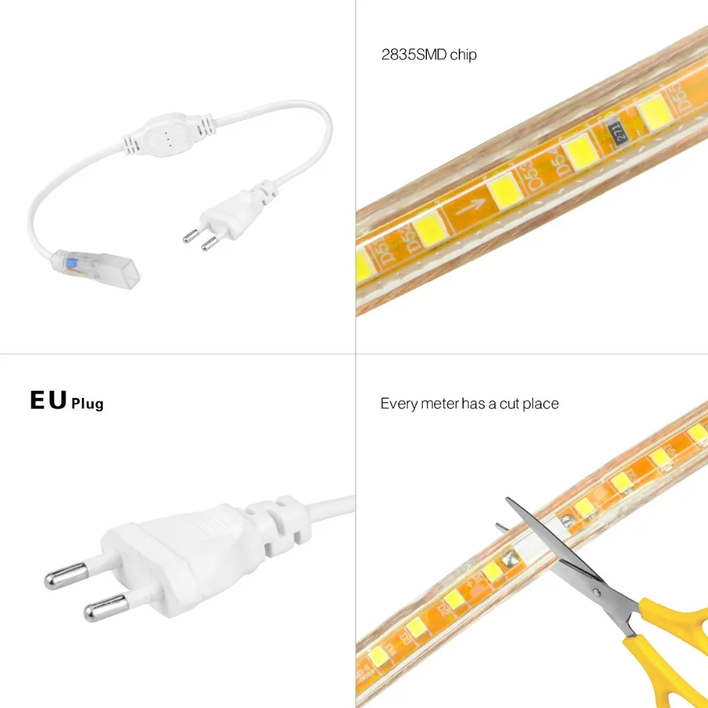 SMD 2835 AC 220 V Светодиодная лента наружная Водонепроницаемая 220 V Светодиодная лента яркость Регулируемый гибкий светодиодный свет лента затемнения