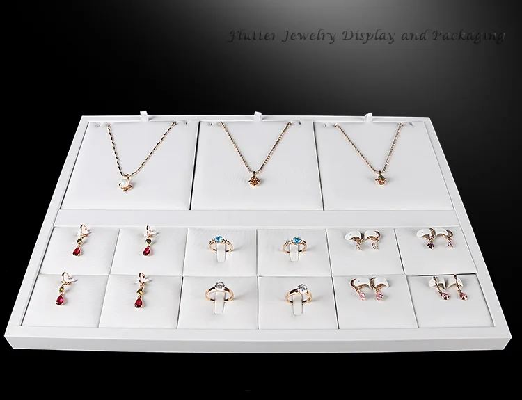 White Leatherette Multifunctional Jewelry Display Tray Ring Box Earring