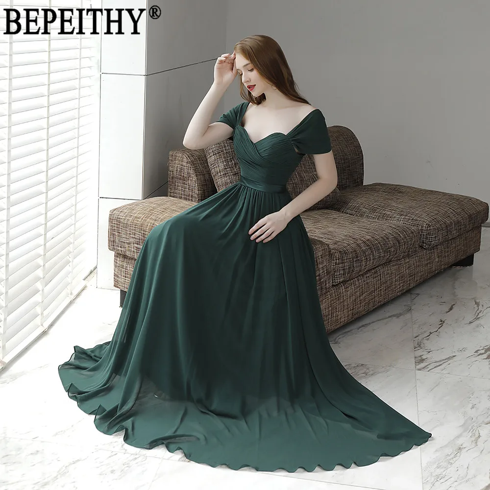 BEPEITHY vestido de festa Новое поступление Простое черно-зеленое платье для выпускного вечера с рукавами-крылышками Длинные вечерние платья