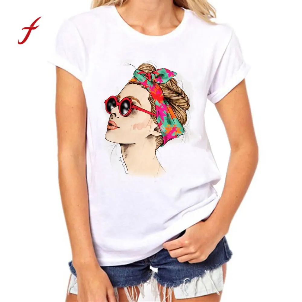 

Feitong Plus Size Women T Shirt Ladies Girls Print Tees Shirt Summer O-neck Short Sleeve T Shirt Tops camisetas mujer /PY