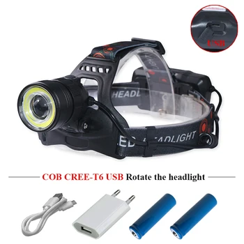 

cob LED Headlamps Dual light source Zoom usb Headlight CREE xml t6 Camping Head Torch Head Frontal Lamp charge Lanterna 2x18650