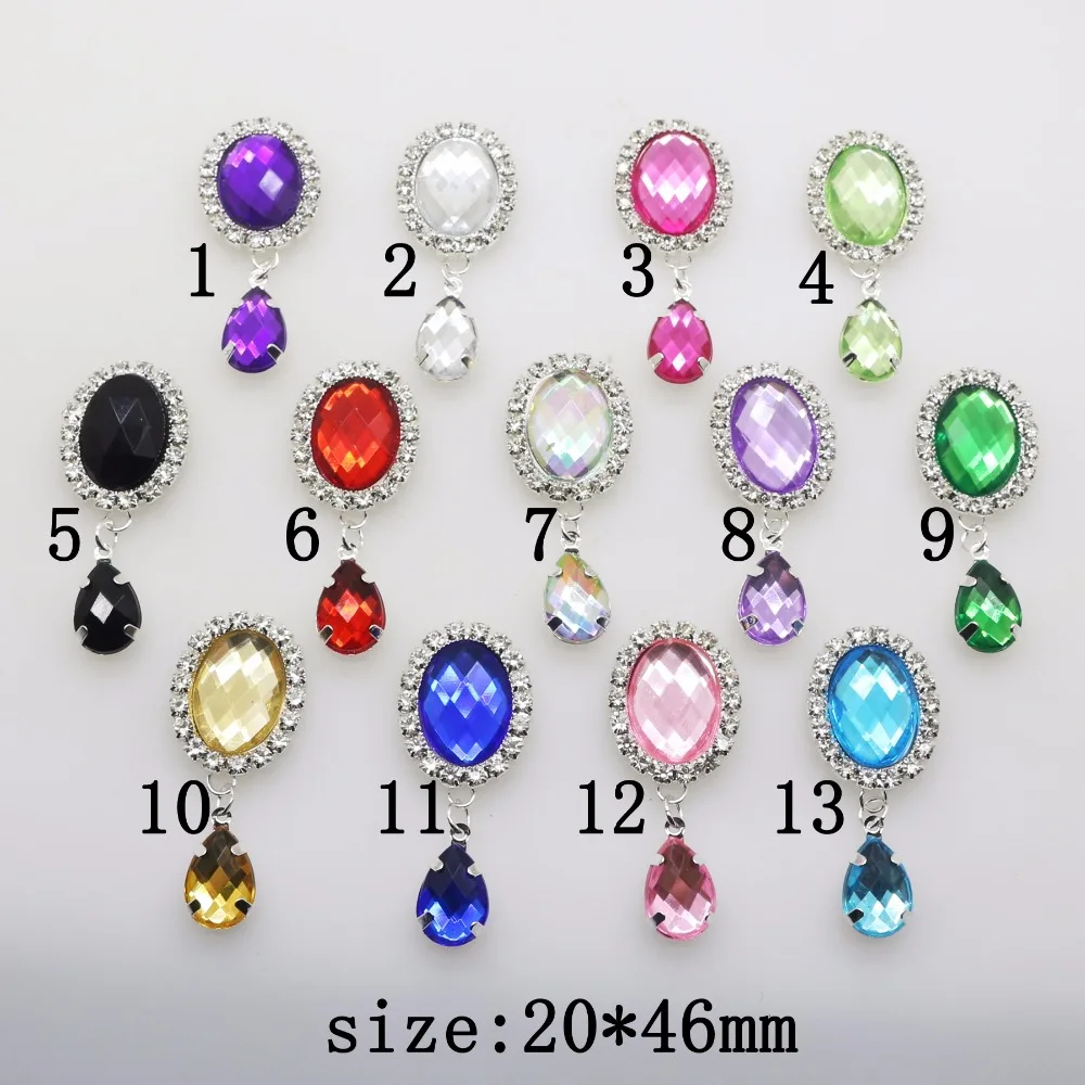 

NEW 10 Pcs/lot 46MM*20MM Oval Acrylic brooch buttons Metal Crystal Wedding button/flat back hair flower center scrapbooking