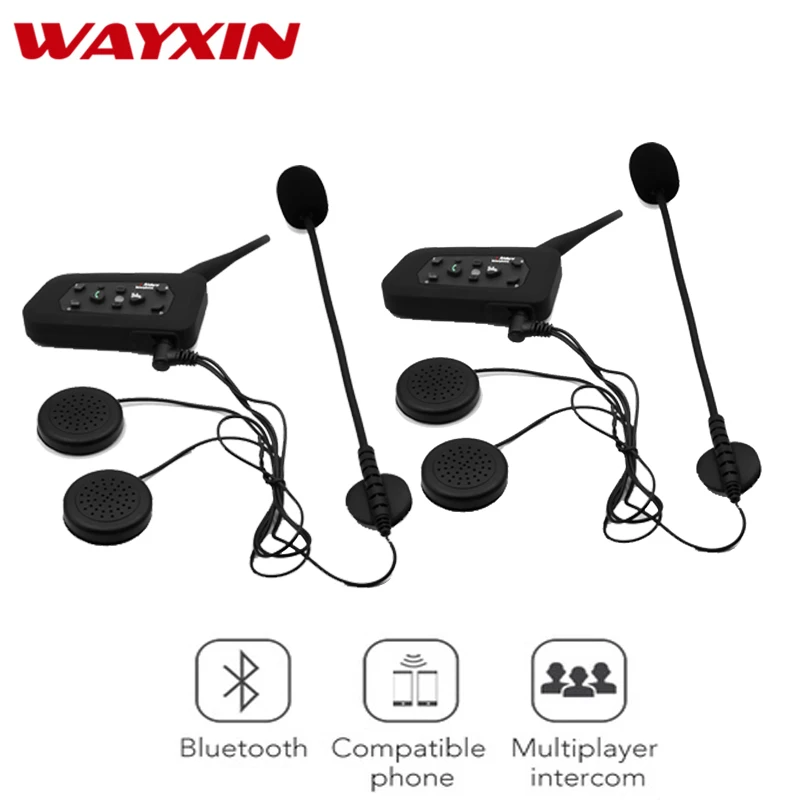 

WAYXIN Helmet Headsets R6 Two Bluetooth Intercom For Motorcycle Intercom Motorcycle Universal Helmet Motorcycle Intercom 2Pcs