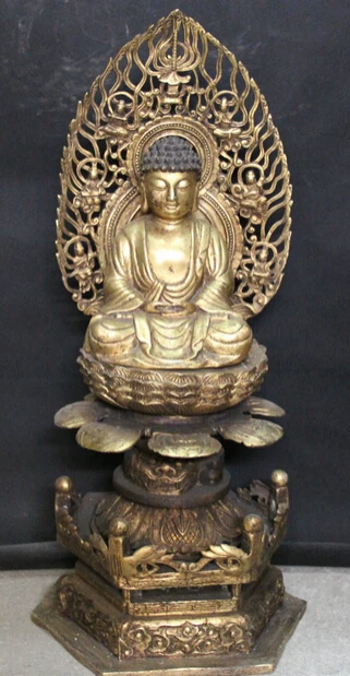 

JP S0524 28" Tibet Buddhism Bronze Gilt Seat Lotus Shakyamuni Amitabha Buddha Statue M