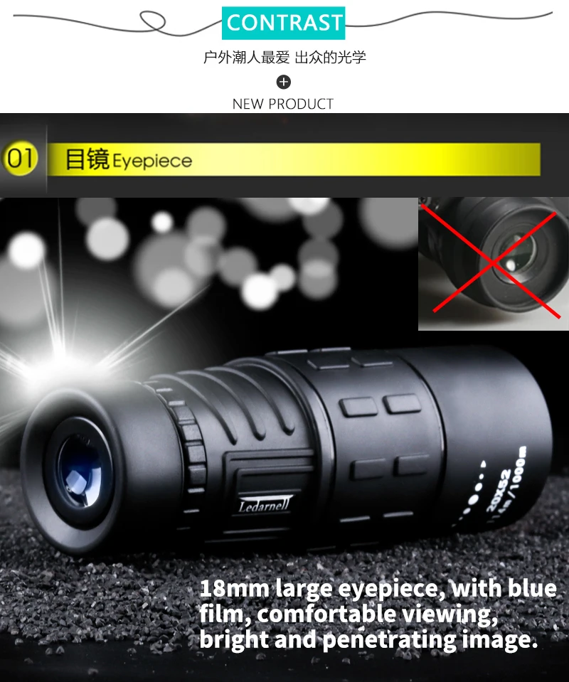 Ledarnell 20X52 HD Monocular Telescope Dual Focusing Adjustment Binocular Spotting Scope for Hunting Watching Bird 