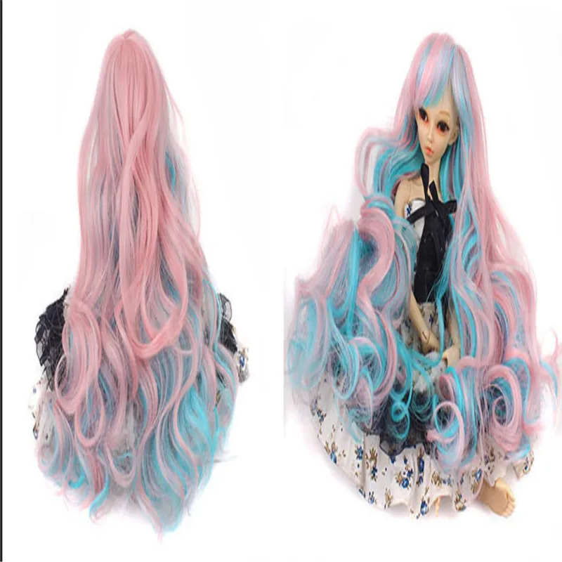 9 style1/3 Bjd парик один pc парик волосы высокая температура длинные серые прямые и Курчавый BJD парик SD для Bjd кукла модель подарок - Цвет: Синий