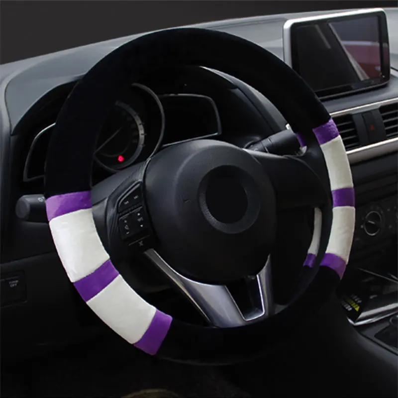 

2018 Winter New Short Plush Steering Wheel Cover Warm Stitching Color Bring Charm for Automotive Interior