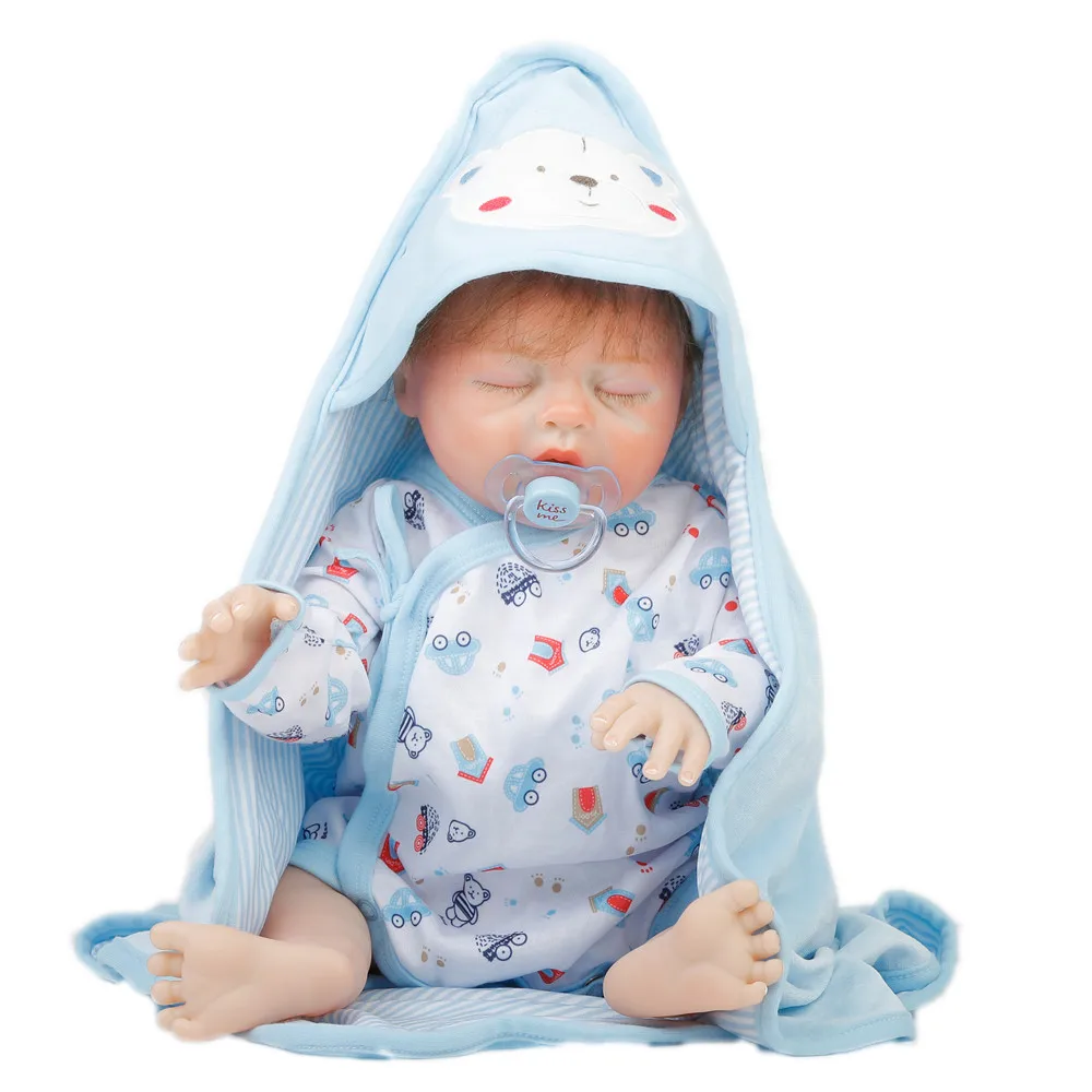 

SanyDoll 20 inch 50 cm Silicone baby reborn dolls, lifelike doll Blue dress Lovely sleep doll boys and girls holiday gifts