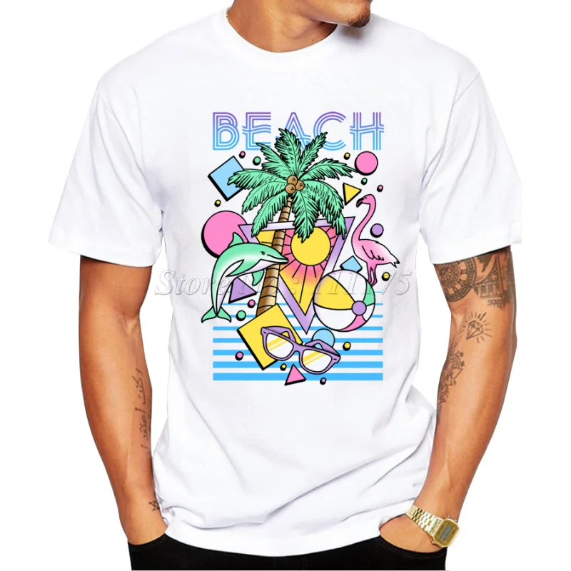 2018 Men's Colorful Beach Scene Design T Shirt Male Fashion Cool Tops