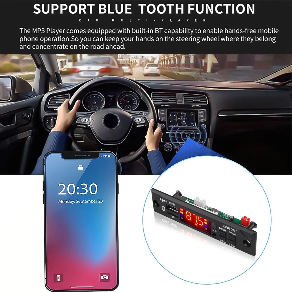 kebidu Wireless Bluetooth Audio Decoder Board Module Car MP3 Player MP3 WMA WAV AUX 3.5MM 12V USB TF FM decoder board for Car