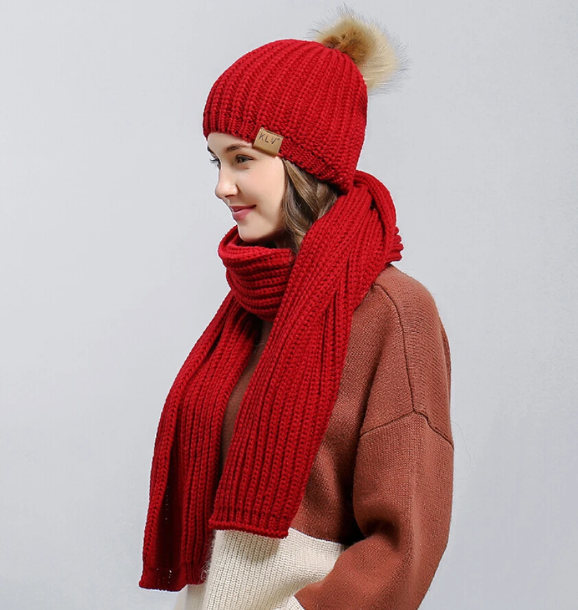 Горячая мода Женская однотонная теплая зимняя вязаная шапка + шарф вязаный крючком лыжный 2 шт. Новый