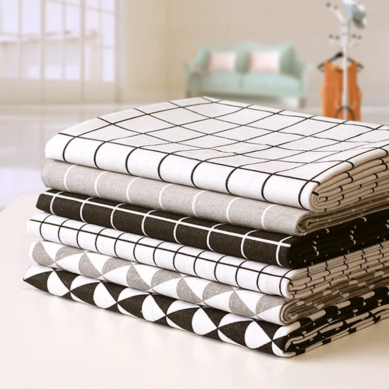 

1 Meter Linen Cotton Blend Fabric For Sofa Tablecloth Curtain Cushion Cover Cheap Grid Pattern Textile Tecidos Tissu Cloth