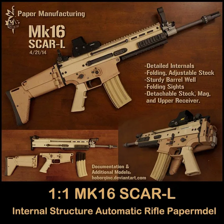 3D бумажная модель стрелковое оружие Mk16 шрам л внутренняя конструкция
