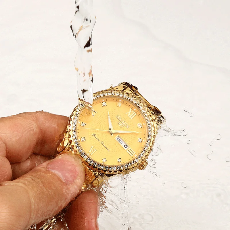 Новые мужские часы Бизнес Кварцевые с алмазной отделкой роскошные мужские наручные часы военные водонепроницаемые спортивные хронограф Relogio Masculino HAIQIN
