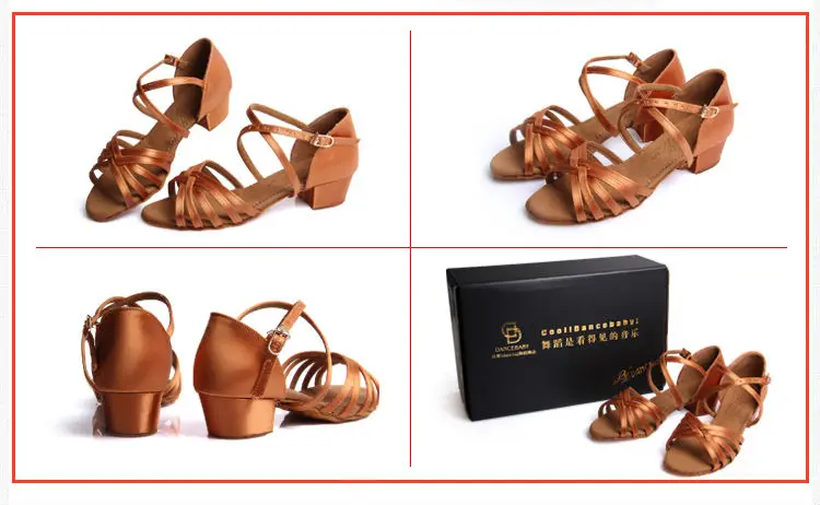 20161031_105043_041Girls Dance shoes Ballroom latin shoes for Children Satin Sports Shoes Deep skin heel 3.5cm Gift bag BD603