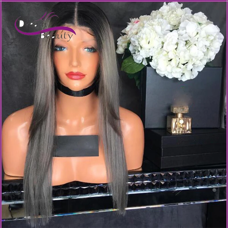 

8A Brazilian Human Ombre Human Lace Front Wigs 1B/Dark Grey Lace Front Wigs Two Tone Dark To Gray Human Hair Wigs Full Lace Wigs
