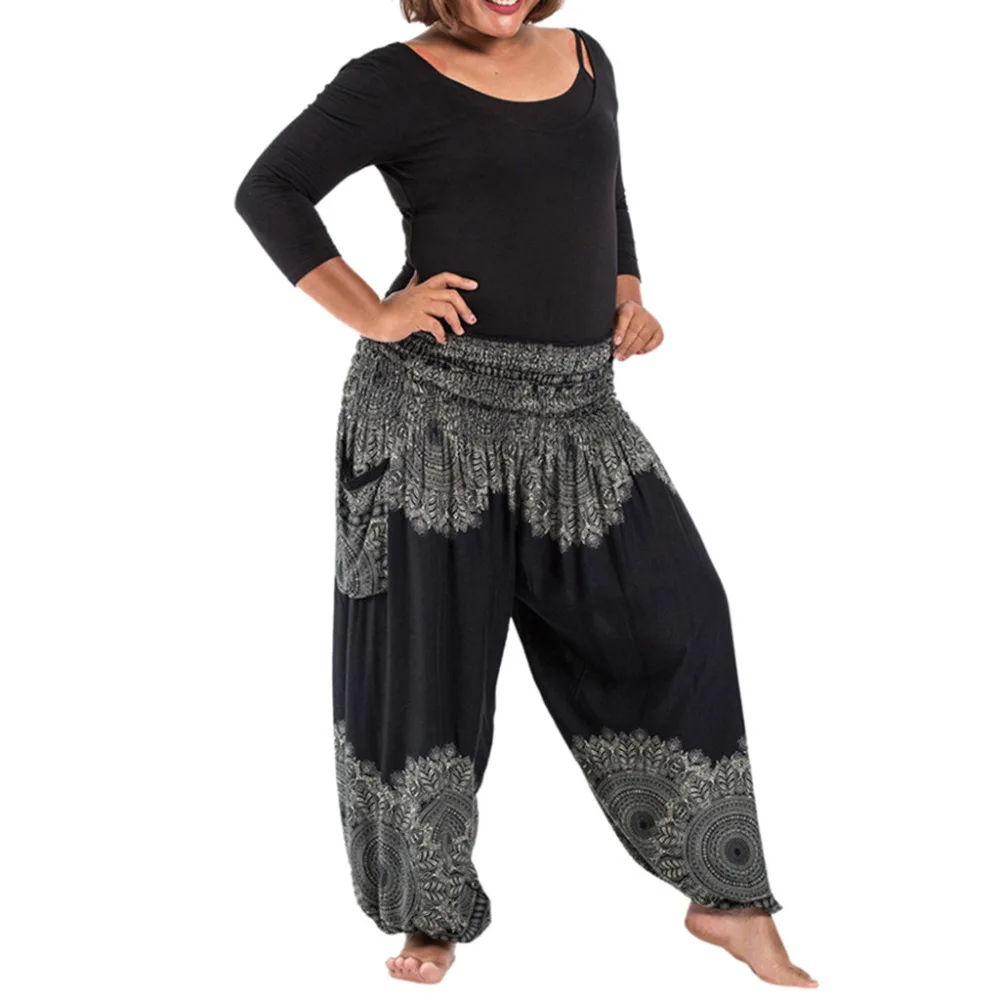 

2019 Hot Sale Ladies Pants High Quality Vintage Plus Size Women Casual Loose Hippy Trousers Baggy Boho Casual Pants L*5