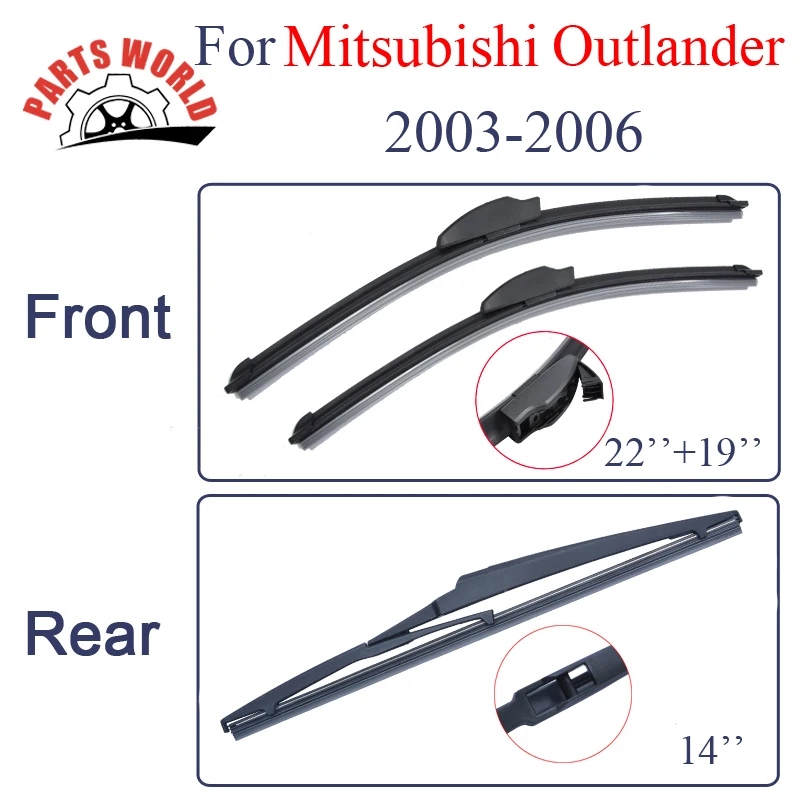 Kit Rubber Front And Rear Wiper Blades For Mitsubishi Outlander 2003
