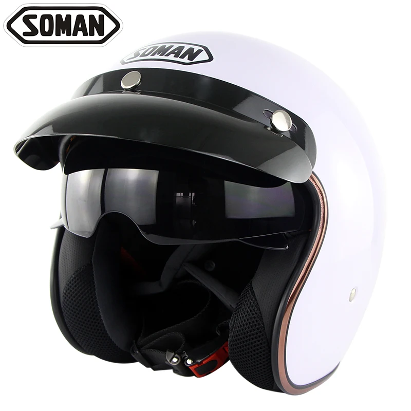 Chopper Style Motorcycle Helmet With Sun Visor Motorbike Open Face Kask